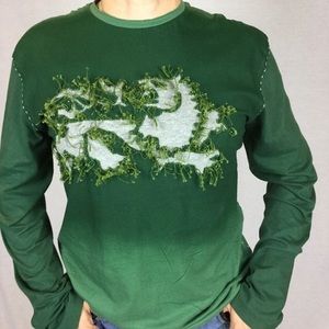 Incredible Produx Coupe green long sleeves crew neck ripped top special inserts